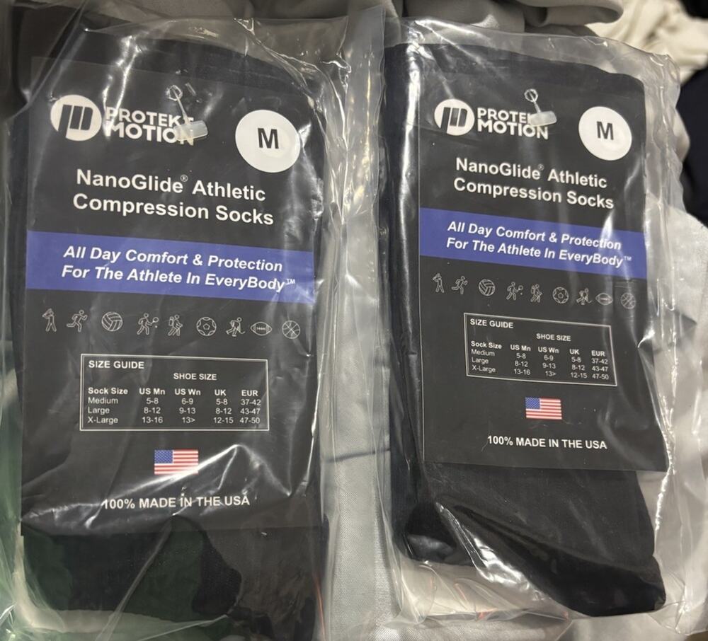 Protekt Motion NanoGlide Compression Socks M Black Made in USA Lot of 2 NEW